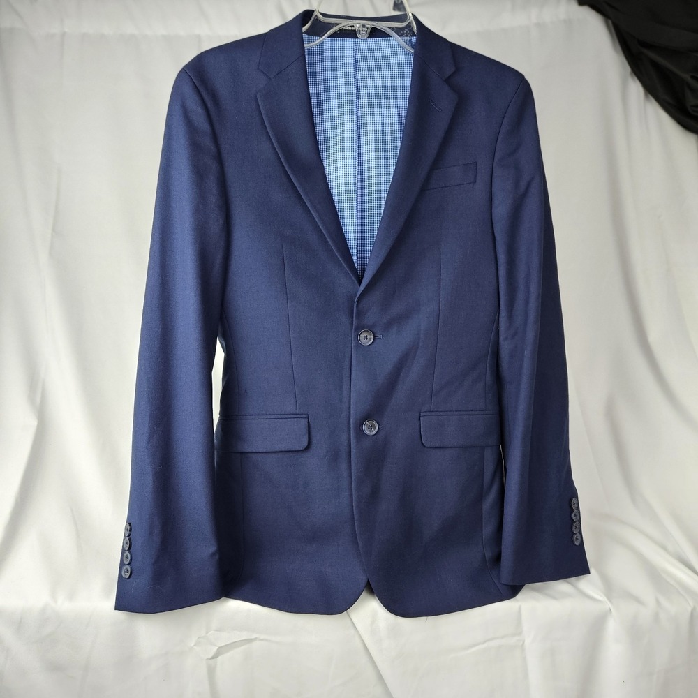 Egara Men 35R Skinny‎ Fit Stretch Blue Solid 2-Button Blazer Jacket Coat